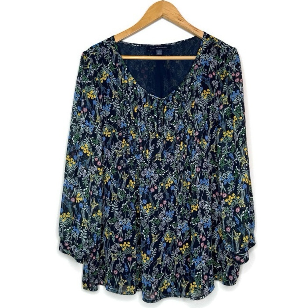 Tommy Hilfiger Navy Floral Print Blouse Women’s Size XXL